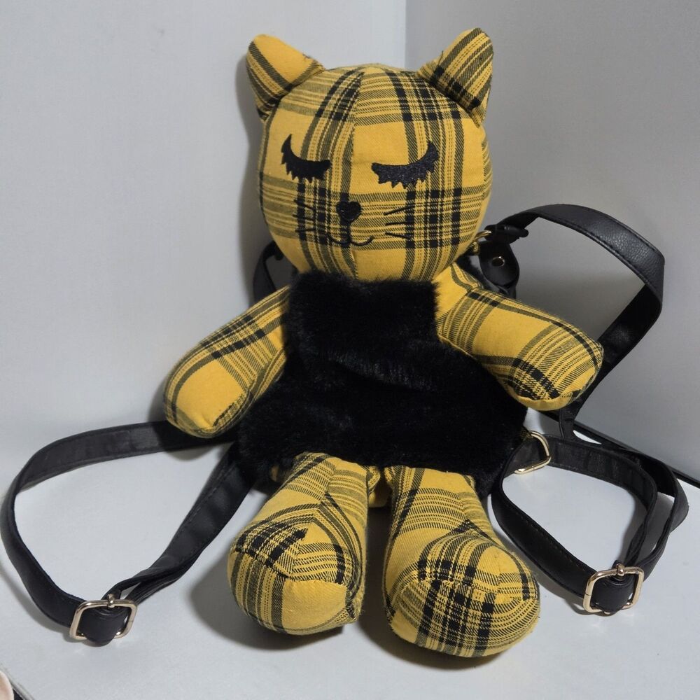 BETSEY JOHNSON LUV BETSEY MUSTARD AND BLACK CAT BACKPACK NWT
